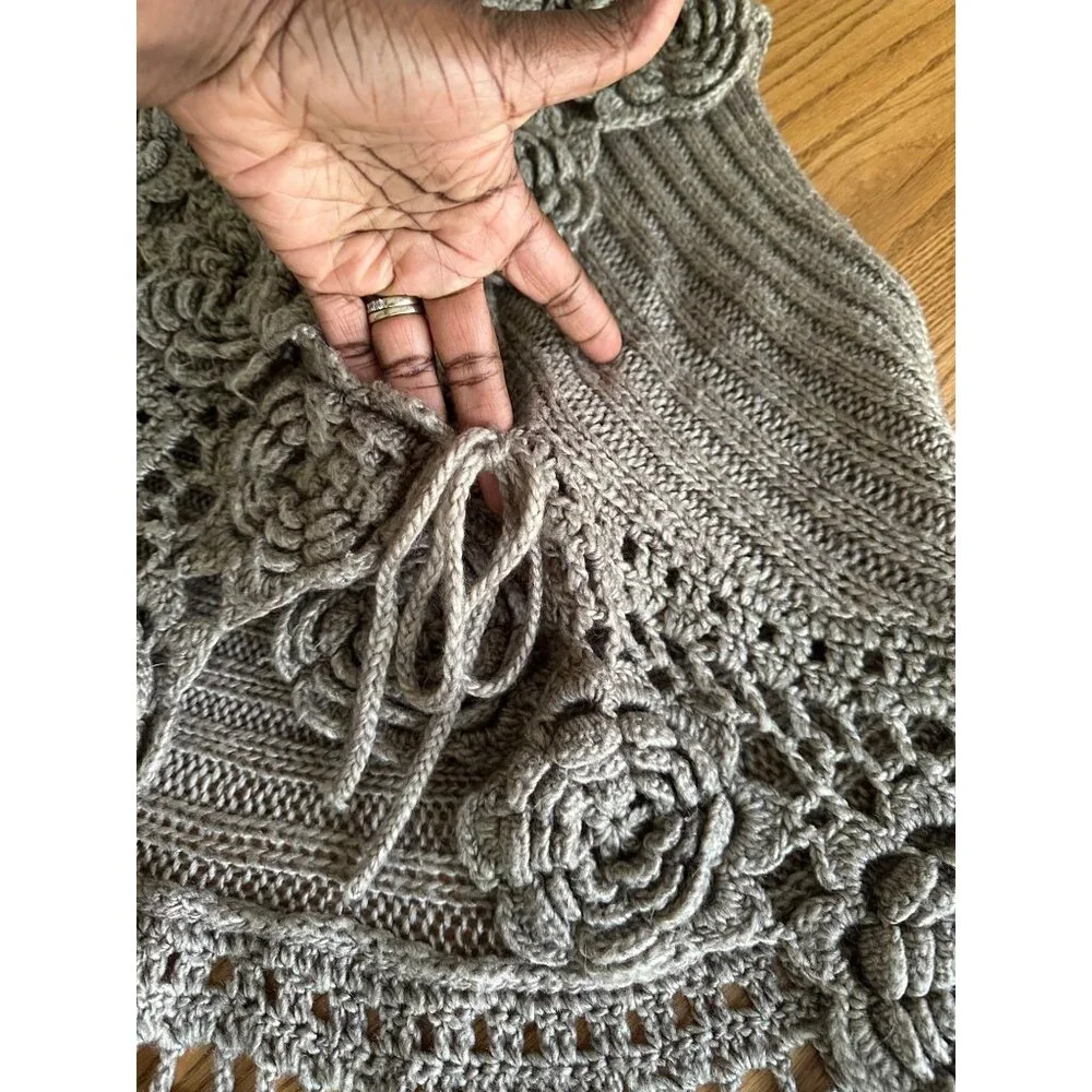 Roz & Ali Womens Crochet Knit Floral Vest 14/16 Wool Blend Sleeveless Open Front - Picture 4 of 10
